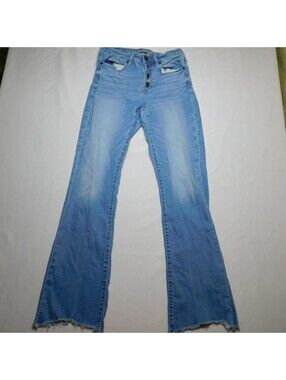 American Eagle Super Stretch Flare Jeans Womens 6 Regular Button Fly Frayed Hem